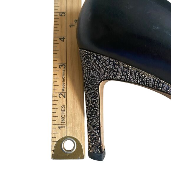 Max Mara Open Peep Toe Dressy Pumps 9.5 EU 40 Black Leather Heel 3” Made Italy - Picture 4 of 12